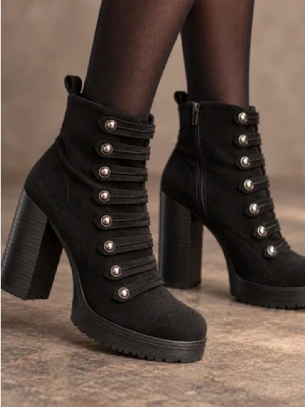 Tea Collection Black Chunky High-Heel Military-Style Ankle Boots
